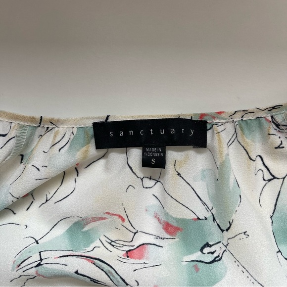 Sanctuary White & Mint Green Floral Print Split Neck Blouse Small Women’s - Picture 9 of 11